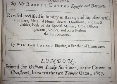 Lot 1020 - COTTON, Sir Robert & PRYNNE, William. An Exact...