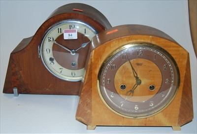 Lot 84 - A 1950s walnut cased mantel clock; together...