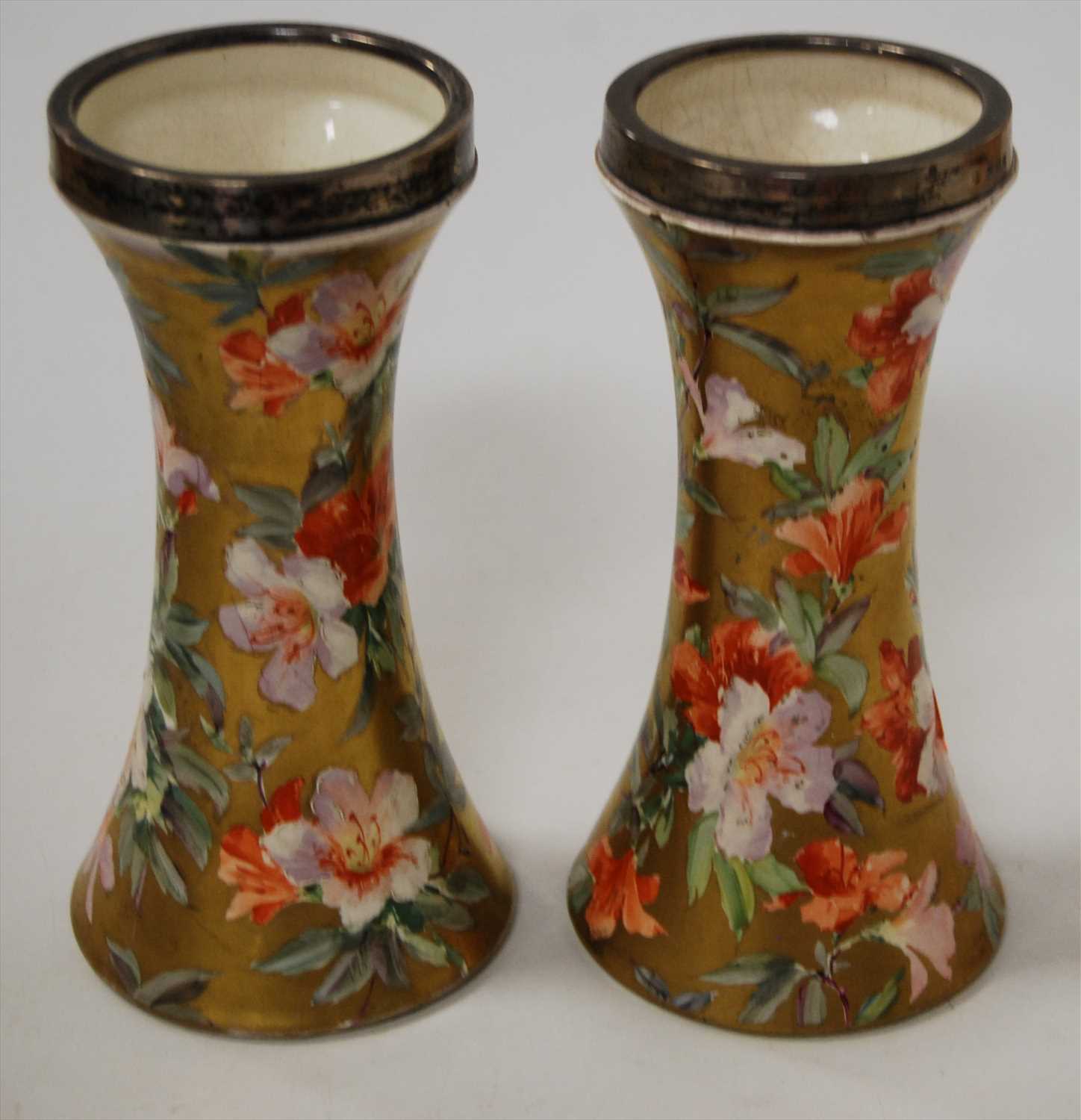 Lot 161 - A pair of Edwardian vases, each of waisted...