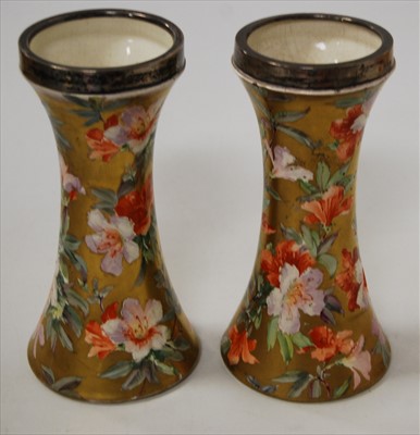 Lot 161 - A pair of Edwardian vases, each of waisted...
