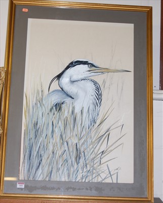 Lot 1001 - Reg Snook (b.1938) - Study of a heron, gouache,...