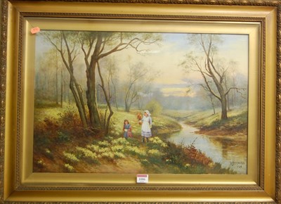 Lot 1006 - R. Caldwell - Flower-pickers on the riverbank,...