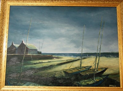 Lot 1010 - Cornell - Coastal scene with stormclouds...