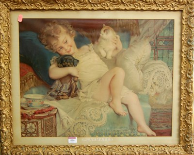 Lot 1016 - A gilt framed Pear's print - Playmates, 43 x 56cm