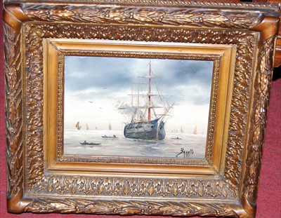 Lot 1046 - Baralte - Nautical scene, oil on panel, signed...