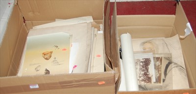 Lot 1071 - Two boxes of assorted prints, sundry...