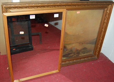 Lot 1073 - A pine framed mirror, Josette Chatten print,...