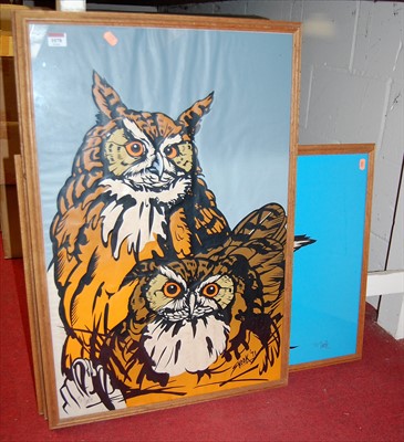 Lot 1078 - Reg Snook - owl study, colour wood block print,...