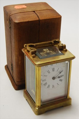 Lot 242 - Circa 1900 lacquered brass carriage clock...