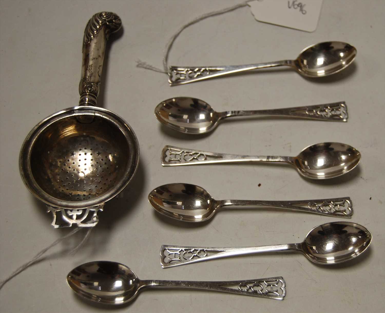Lot 267 - A set of 6 silver coffee spoons with pierced...