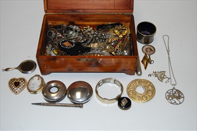 Lot 421 - A pine box and contents, to include silver...