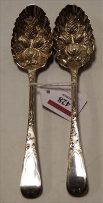 Lot 428 - A pair of 19th century silver berry spoons,...