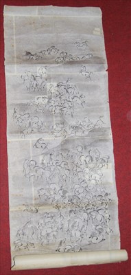 Lot 466 - A Chinese watercolour scroll, depicting...