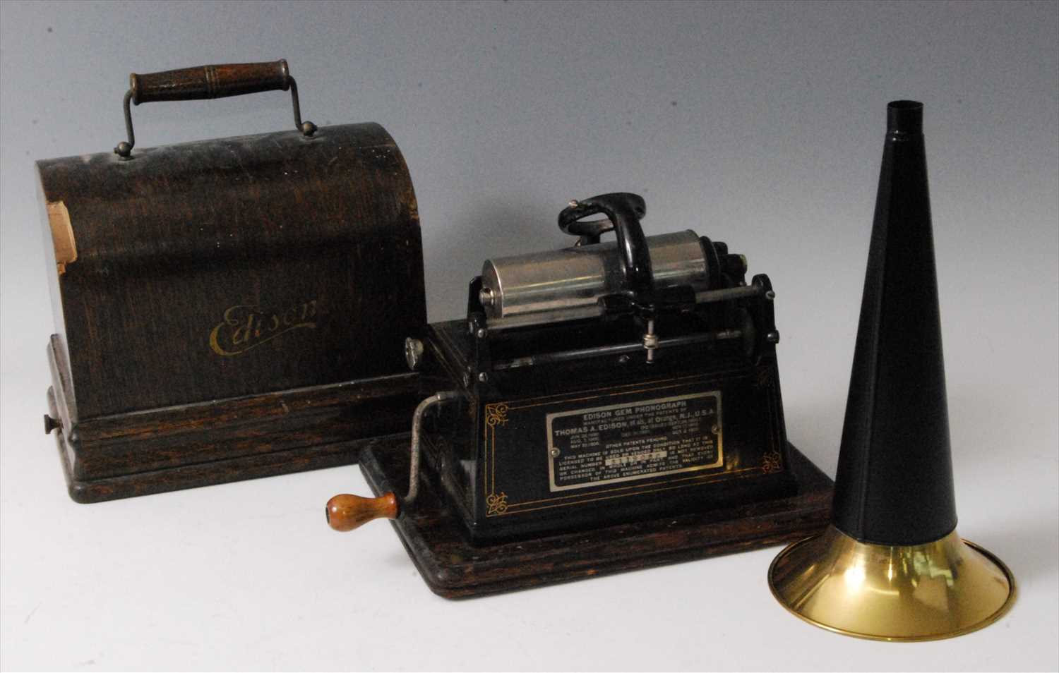 Lot 504 - An early 20th century oak cased Edison Gem phonograph