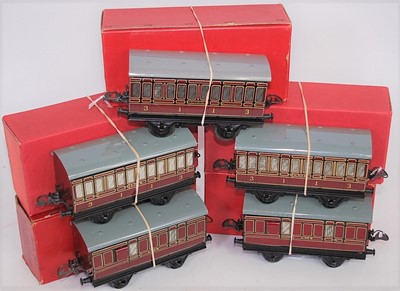 Lot 359 - Five Hornby No. 1 1947-59 LMS coaches and...