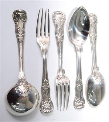 Lot 1178 - A late Georgian silver part cutlery suite, in...
