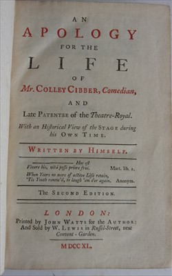 Lot 1067 - CIBBER, Colley, An Apology for the Life of Mr....