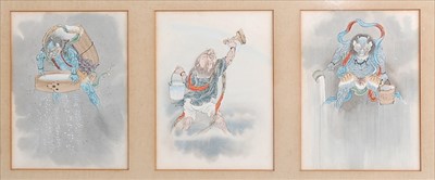 Lot 1345 - A pair of Japanese Meiji period triptychs...