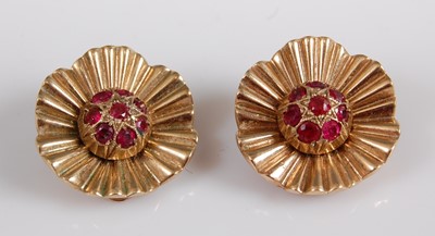 Lot 1235 - A pair of yellow metal Marguerite style...