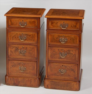 Lot 1473 - A pair of figured walnut and crossbanded...