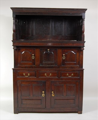 Lot 1494 - An antique Welsh joined oak tridarn, the upper...