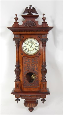 Lot 1449 - A circa 1900 carved walnut Vienna wall clock,...