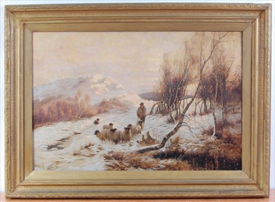 Lot 1395 - Sidney Pike (1858-1923) - Driving sheep in a...