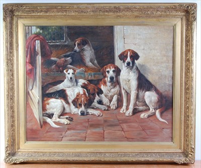 Lot 1396 - After John Emms (1843-1912) - Seven hounds in...