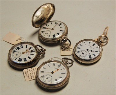 Lot 360 - Four various gents silver cased keyless pocket...