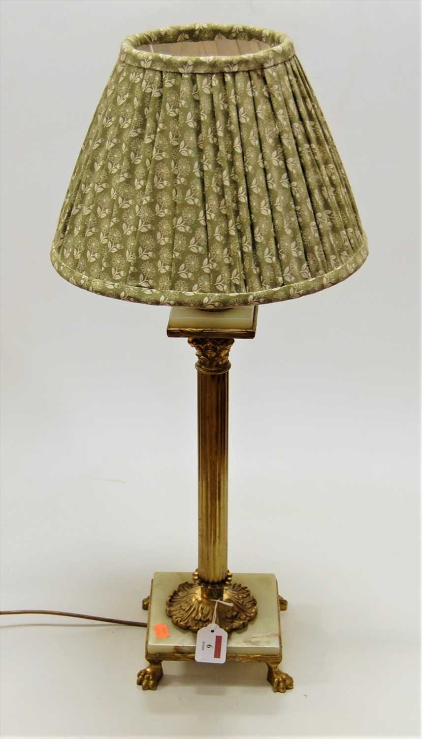 Lot 6 - A lacquered brass Corinthian column table lamp...
