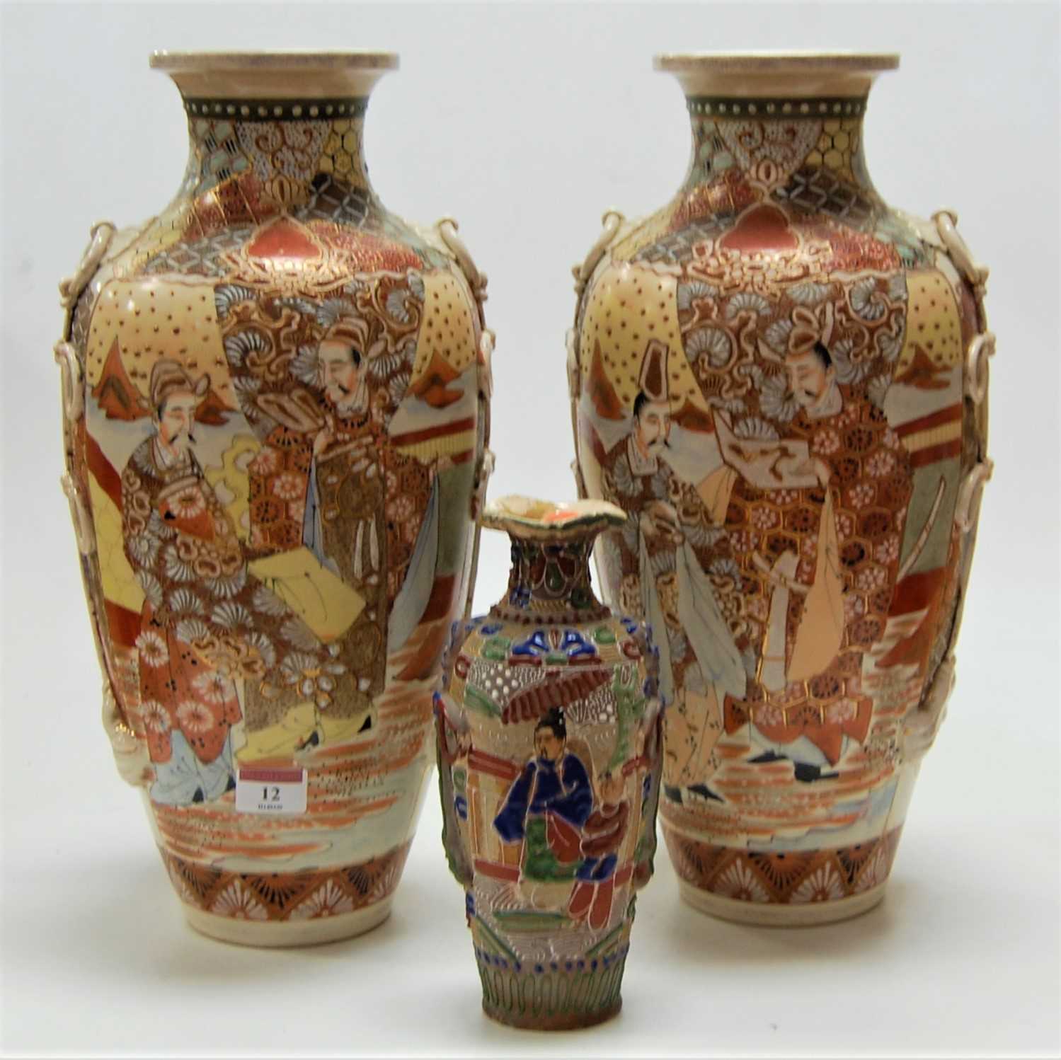 Lot 12 - A pair of Japanese Taisho period Satsuma vases,...