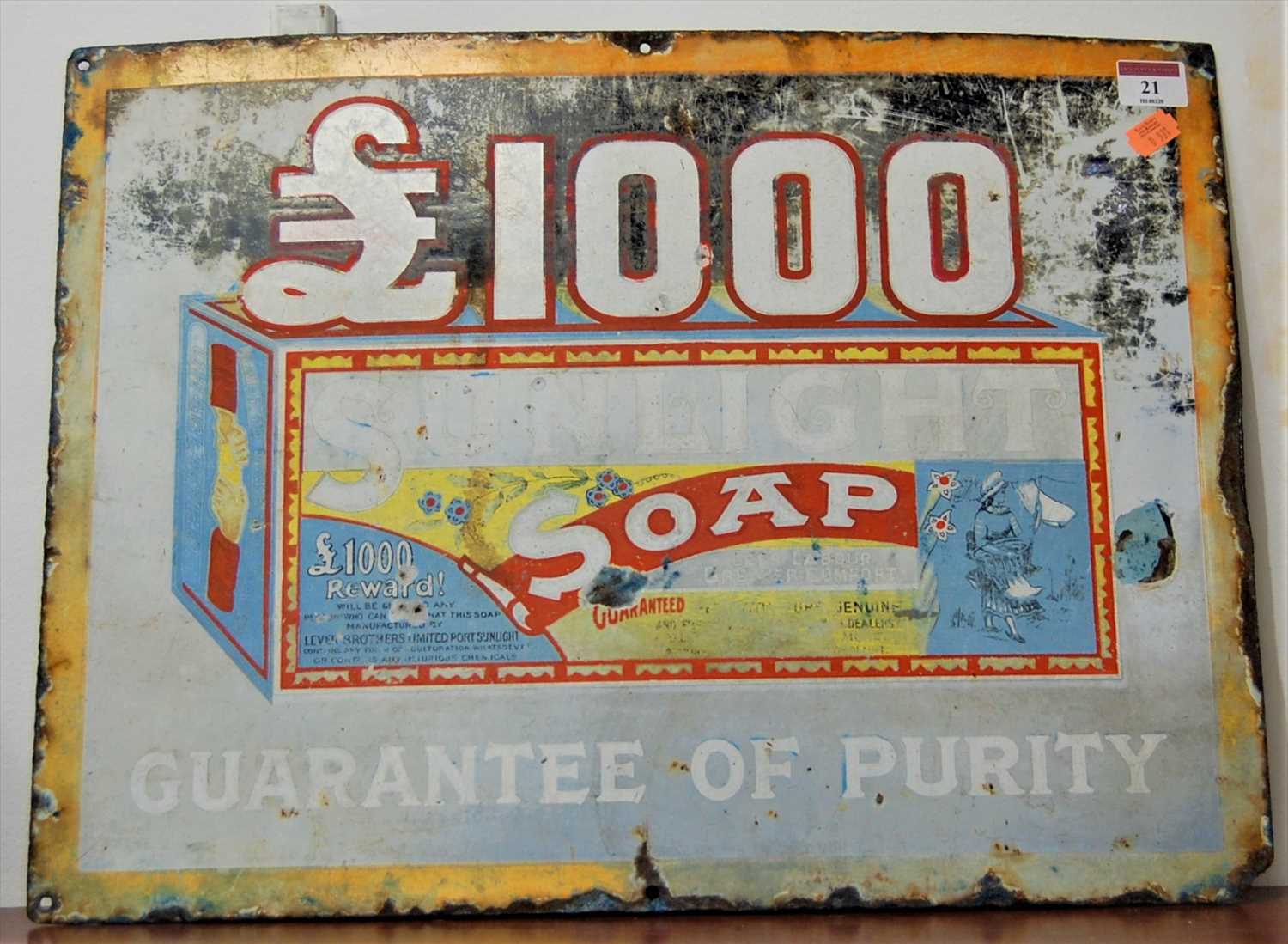 Lot 21 - An early 20th century Sunlight Soap enamelled...