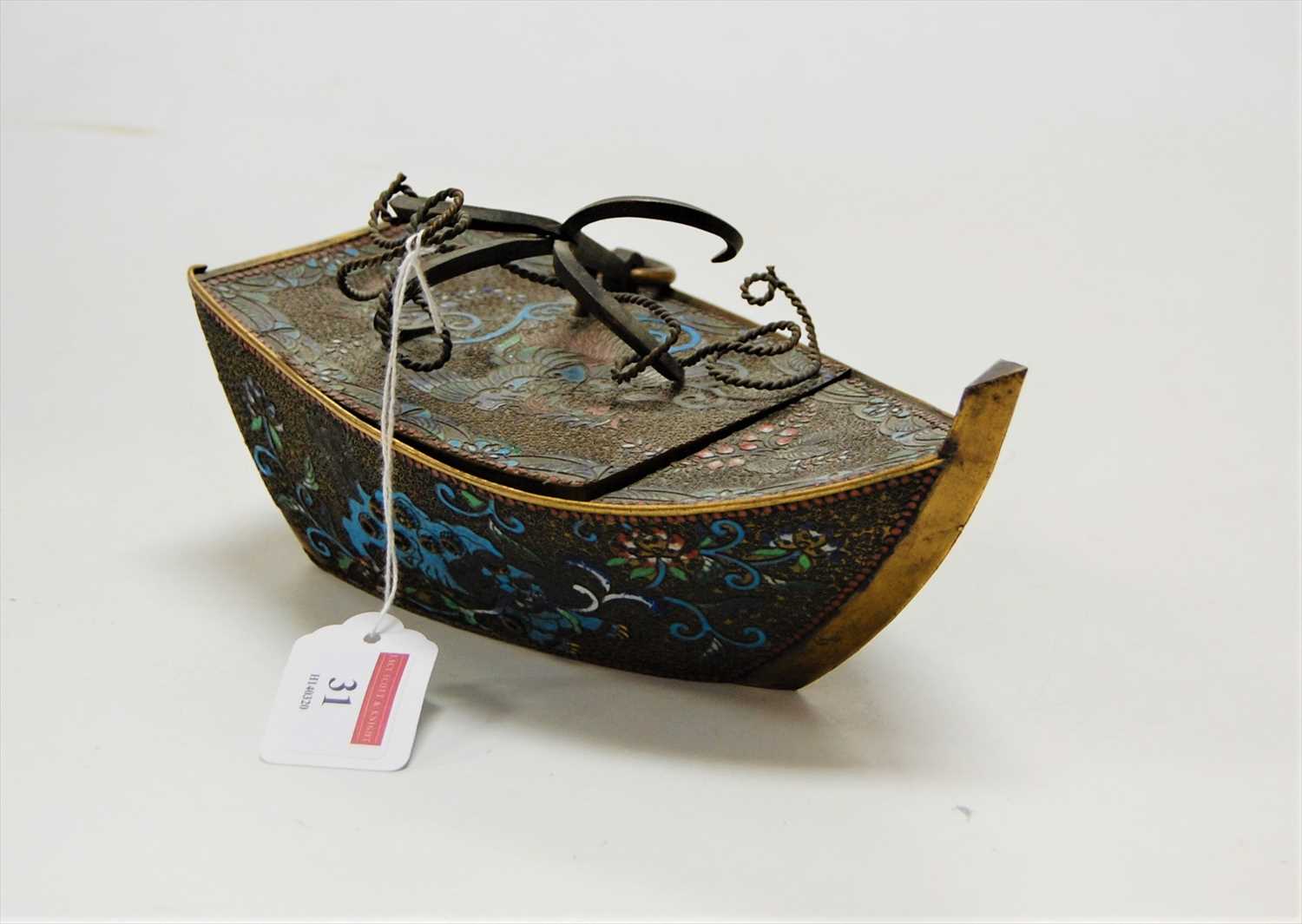 Lot 31 - An early 20th century brass and cloisonne...