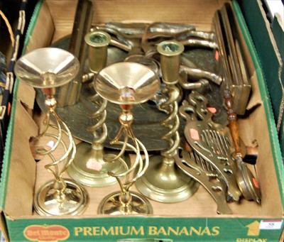 Lot 58 - A box of miscellaneous brass wares to include...