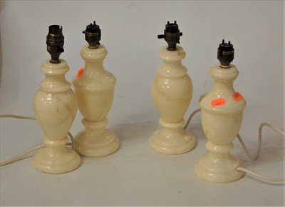 Lot 88 - Two pairs of alabaster table lamps, height of...