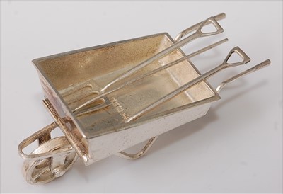 Lot 365 - A modern silver miniature wheelbarrow;...