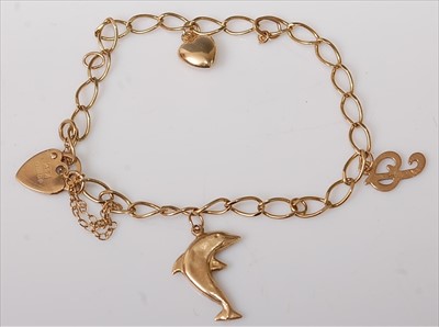 Lot 376 - A modern 9ct gold curblink charm bracelet,...