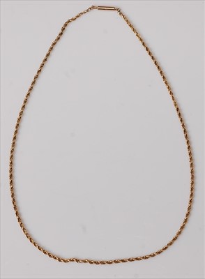 Lot 389 - A yellow metal ropetwist necklace, unmarked...