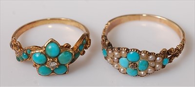 Lot 403 - A Victorian yellow metal, turquoise, seed...
