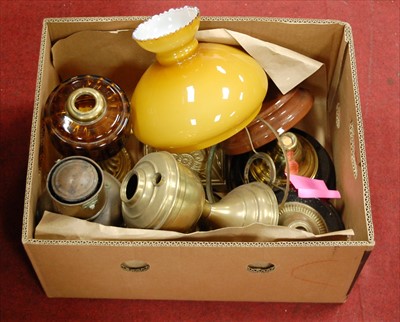Lot 160 - A box of miscellaneous oil lamp parts...