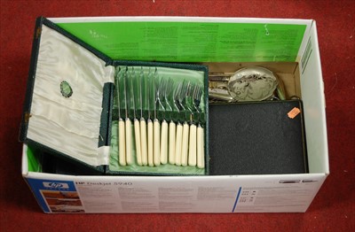 Lot 251 - A box of miscellaneous silver plated flatware,...