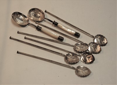 Lot 260 - A set of six Spanish silver cocktail stirrers,...
