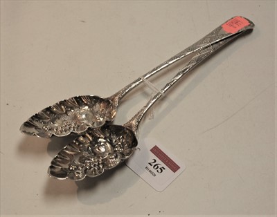 Lot 265 - A pair of 19th century silver berry spoons,...