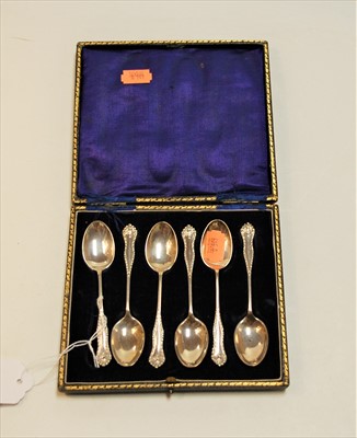 Lot 285 - Cased set of six silver teaspoons