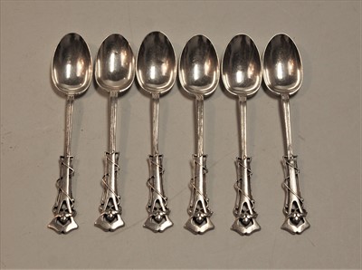 Lot 289 - A set of six silver teaspoons in the Art...