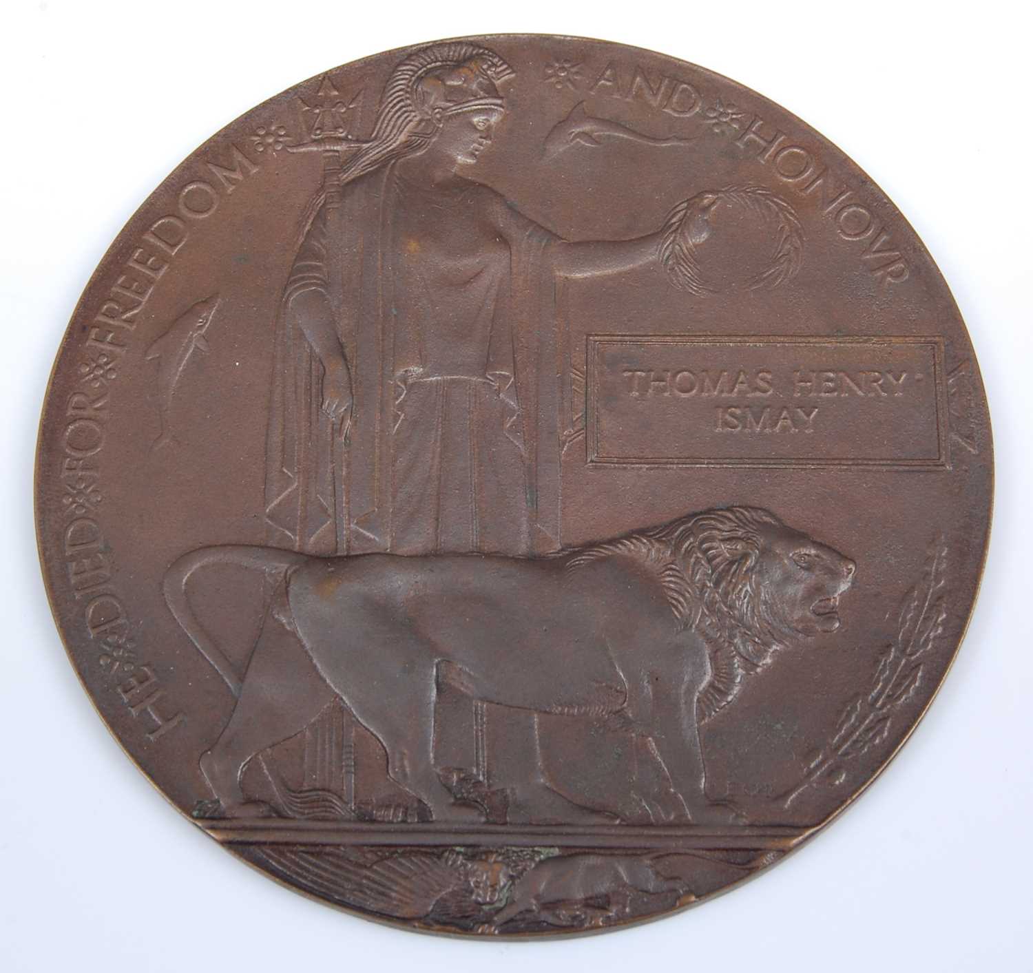 Lot 147 - A WW I bronze memorial plaque