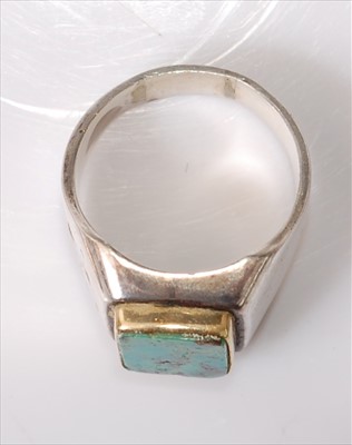 Lot 2205 - A heavy yellow and white metal turquoise...
