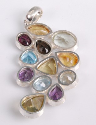 Lot 2091 - A contemporary silver multi-stone pendant, to...