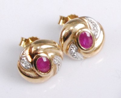 Lot 2174 - A pair of contemporary 9ct gold, ruby and...