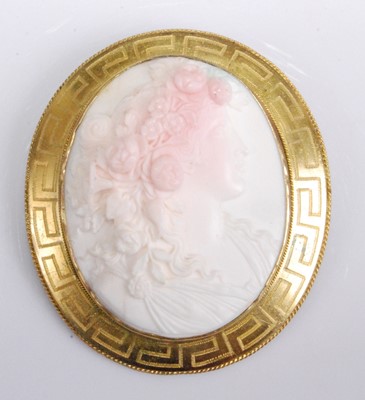 Lot 338 - A 19th century pink and white cameo brooch...